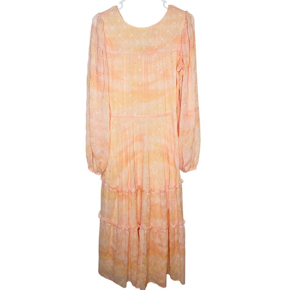 Rachel Parcell Pink Angel Cloudy Sky Hi-Lo Eyelet Midi Dress size M Long sleeve - Picture 6 of 12